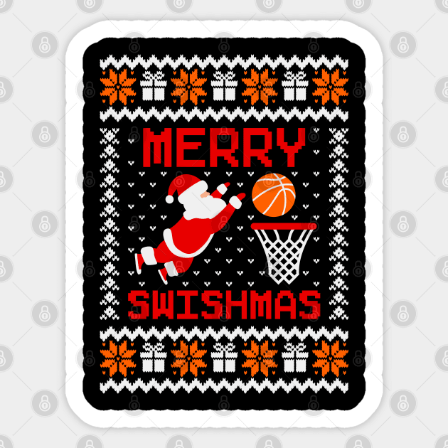 Merry Swishmas Basketball Ugly Sweater Sticker by Hobbybox